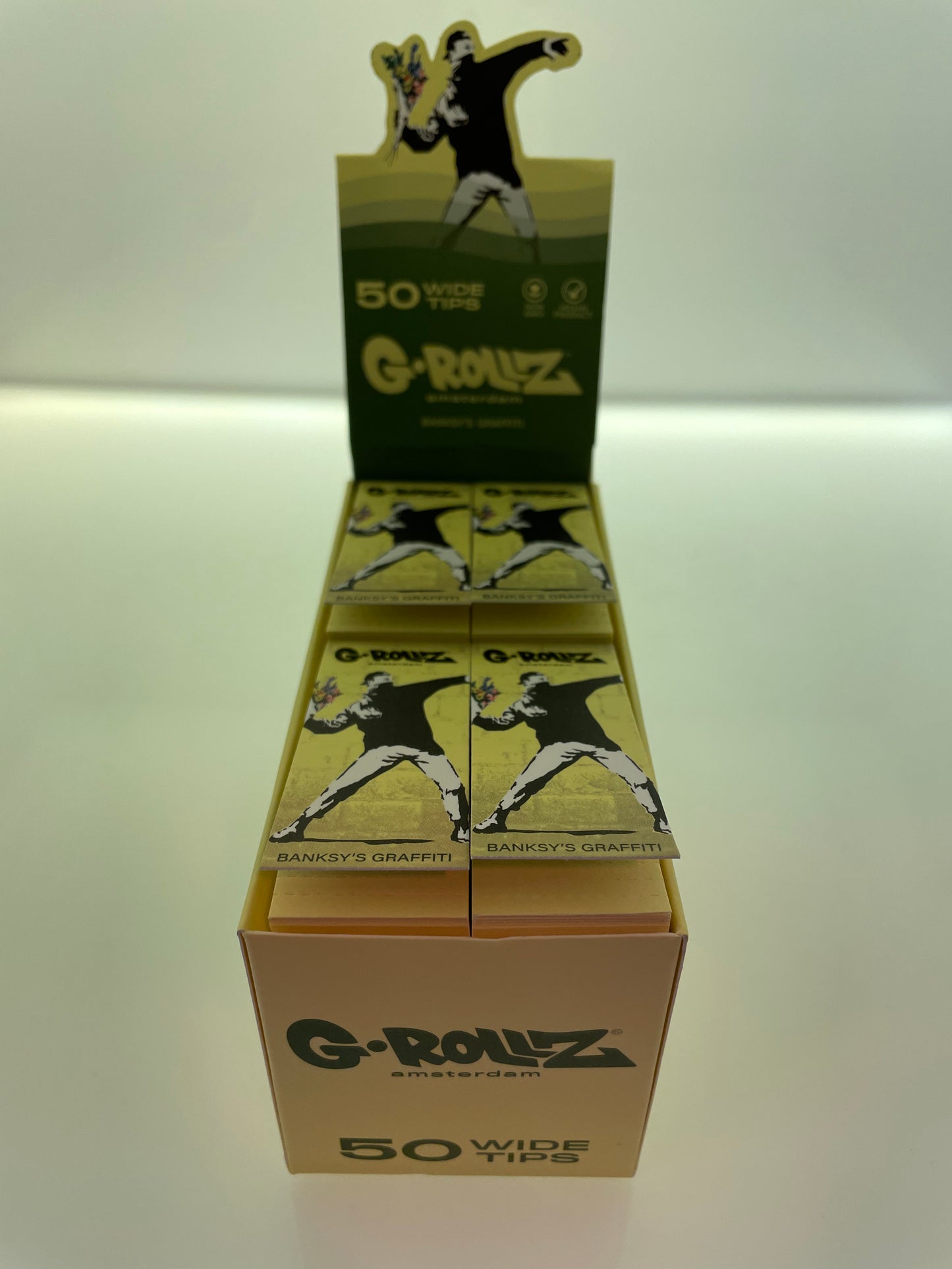 G-ROLLZ | Banksy's Graffiti 'Flower Thrower' YELLOW Filter Tips 2,5 X 6cm