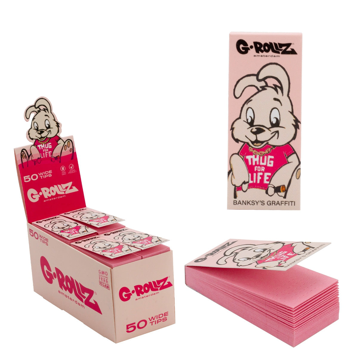 G-ROLLZ | Banksy's Graffiti 'Thug for Life' PINK Filter Tips 2,5 X 6cm