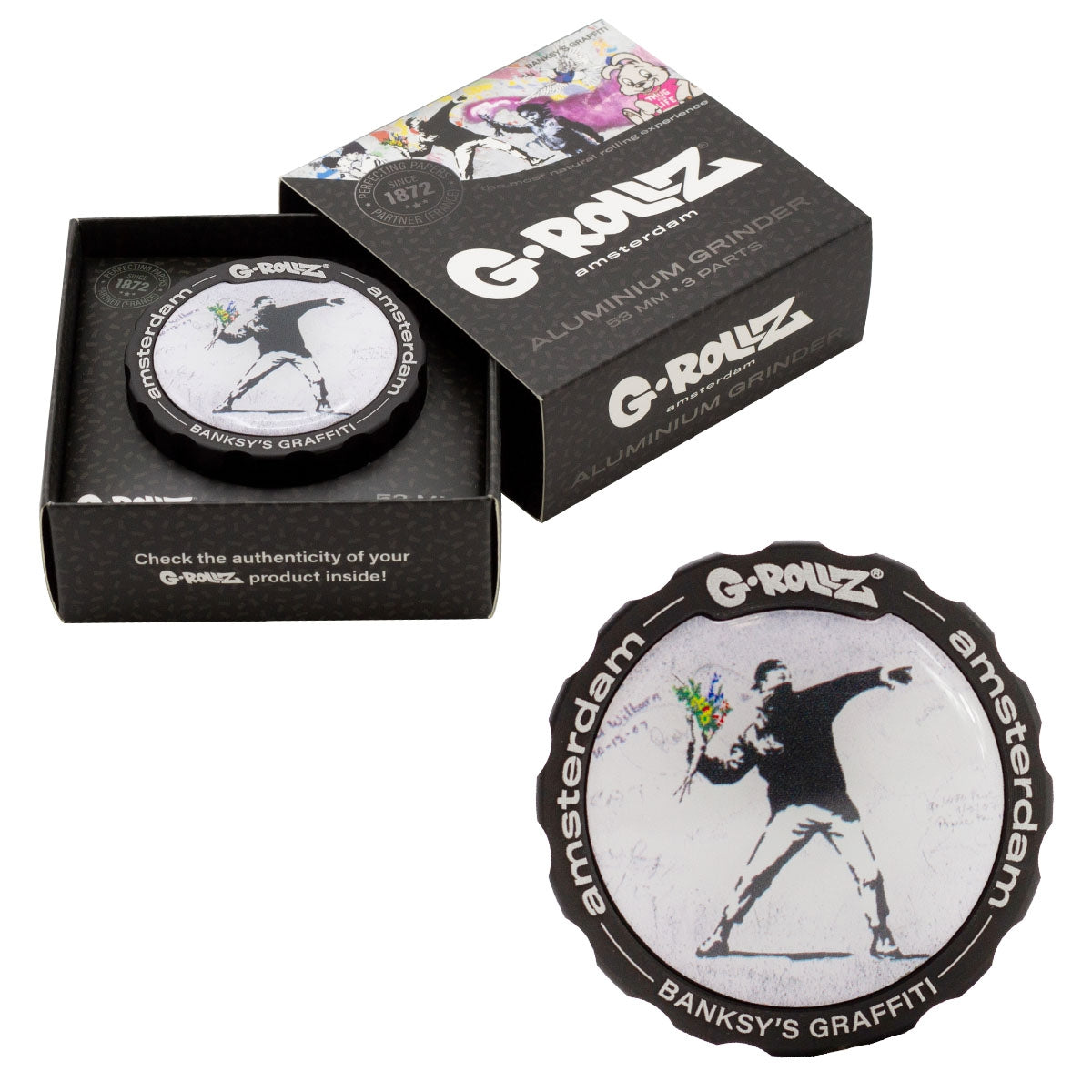 G-Rollz | Banksy Graffiti 'Flower Thrower' 3part Grinder - 53mm -