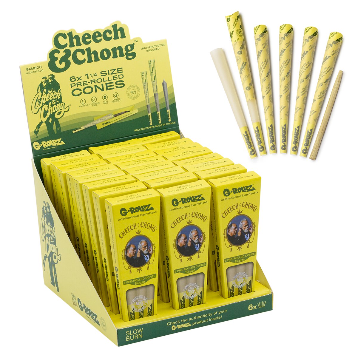 G-Rollz | Cheech & Chong(TM) - Bamboo Unbleached - 6 Cones