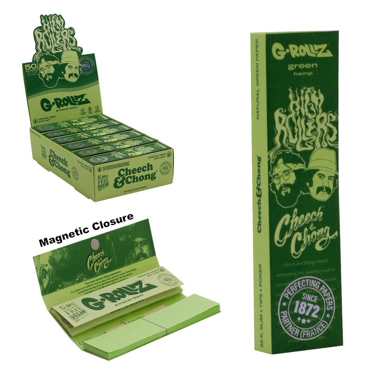 G-Rollz | Cheech & Chong(TM) - Organic Green Hemp - 50 KS Slim Papers + Tips